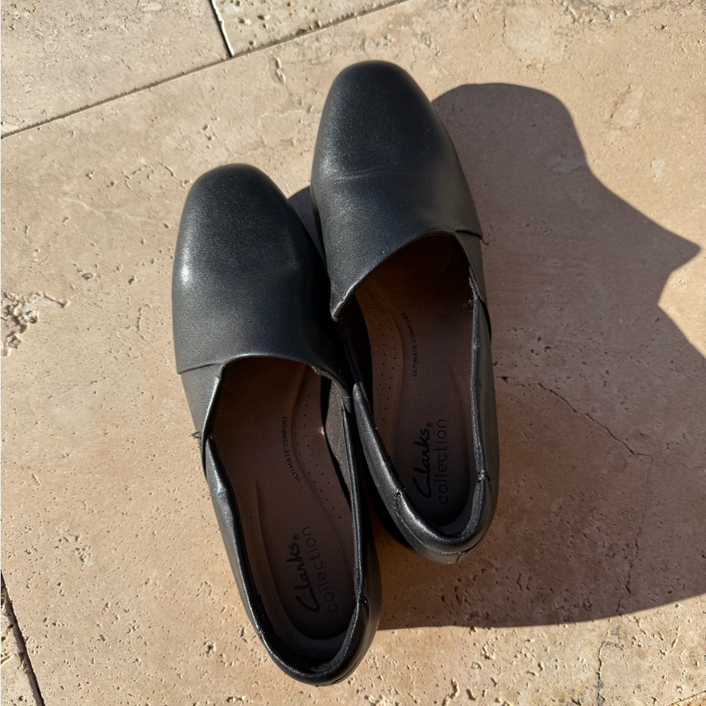 Clarks Black Leather Slip-On Loafers